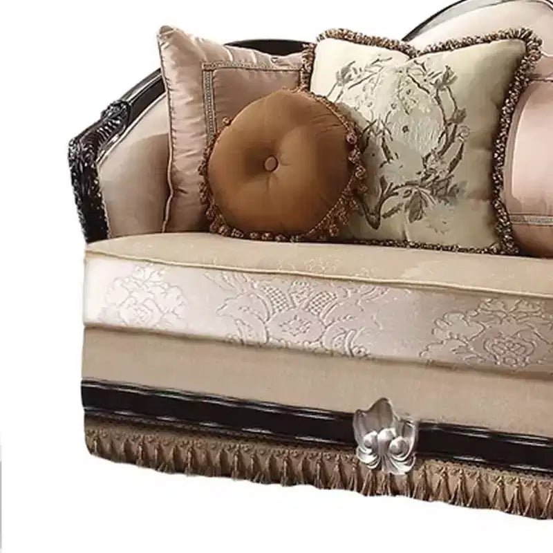 Canapé Ernestine 190,5 cm Tissu Tan et Finition Noire - Acme Furniture : Causeuse Traditionnelle, Coussins Amovibles, 3 Coussins Décoratifs