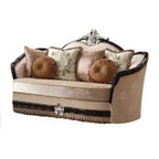 Canapé Ernestine 190,5 cm Tissu Tan et Finition Noire - Acme Furniture : Causeuse Traditionnelle, Coussins Amovibles, 3 Coussins Décoratifs
