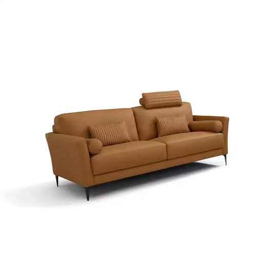 84" Tussio Sofa Saddle Tan Leather - Acme Furniture: Italian-Made, Bolster Cushions, Metal Legs, Wood Frame