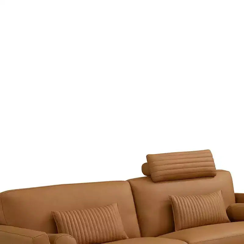 Canapé Tussio 84 po en cuir havane – Acme Furniture : Fabrication italienne, Coussins traversins, Pieds en métal, Cadre en bois