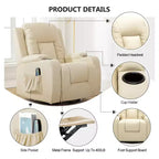 COMHOMA Fauteuil inclinable en cuir PU avec massage chauffant, couleur blanc crème