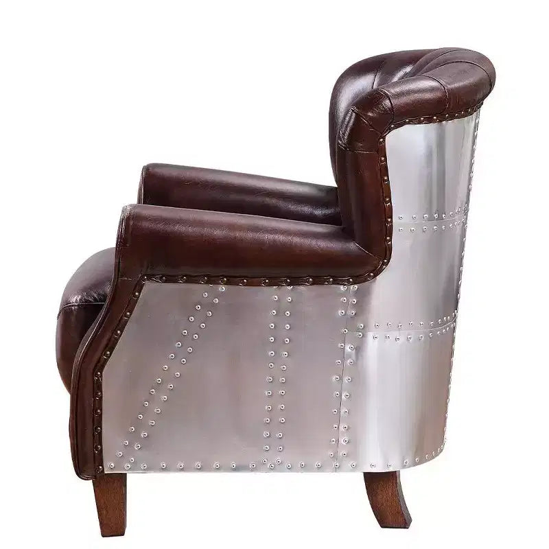 Fauteuil d'appoint Brancaster 30" Marron vintage/Aluminium - Acme Furniture : Revêtement en cuir, Capitonné, Aucun assemblage requis
