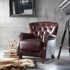 Fauteuil d'appoint Brancaster 30" Marron vintage/Aluminium - Acme Furniture : Revêtement en cuir, Capitonné, Aucun assemblage requis