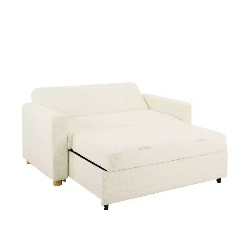 Canapé convertible Serta Aurora Boucle Ivoire : Chaise longue et grand lit, ressorts ensachés, pieds en bois d'hévéa