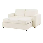 Canapé convertible Serta Aurora Boucle Ivoire : Chaise longue et grand lit, ressorts ensachés, pieds en bois d'hévéa
