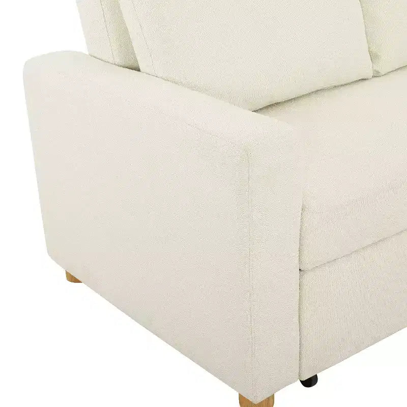 Canapé convertible Serta Aurora Boucle Ivoire : Chaise longue et grand lit, ressorts ensachés, pieds en bois d'hévéa