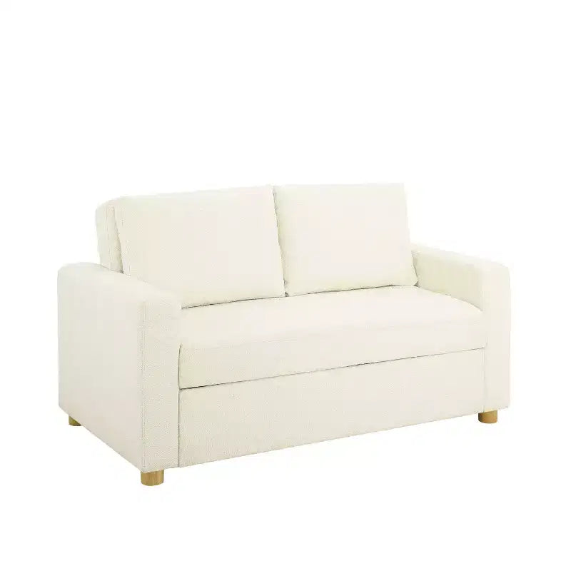 Canapé convertible Serta Aurora Boucle Ivoire : Chaise longue et grand lit, ressorts ensachés, pieds en bois d'hévéa