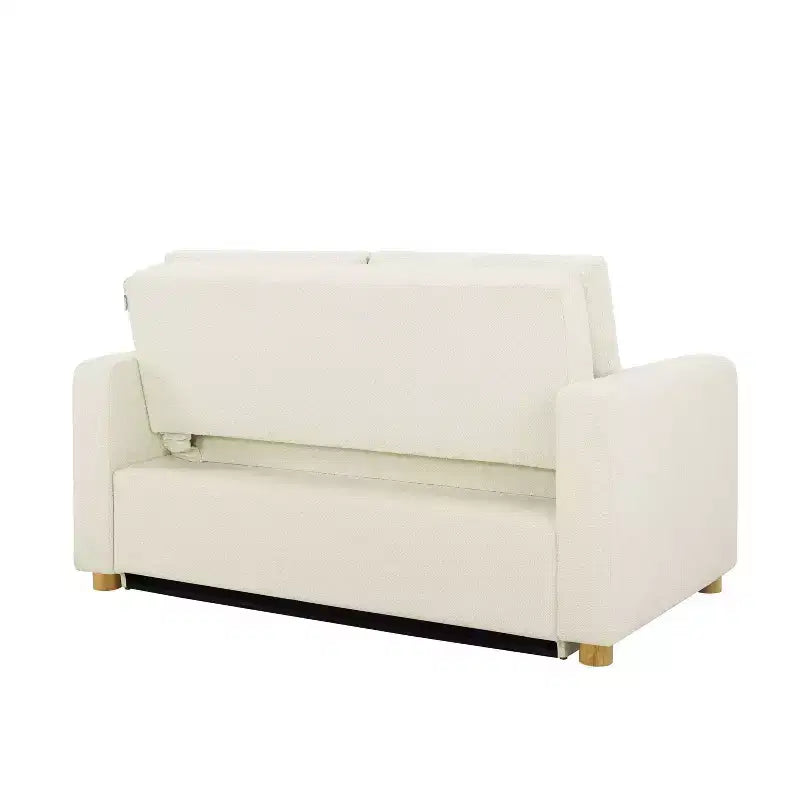 Canapé convertible Serta Aurora Boucle Ivoire : Chaise longue et grand lit, ressorts ensachés, pieds en bois d'hévéa