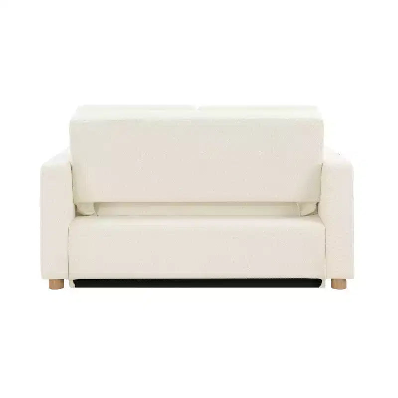 Canapé convertible Serta Aurora Boucle Ivoire : Chaise longue et grand lit, ressorts ensachés, pieds en bois d'hévéa
