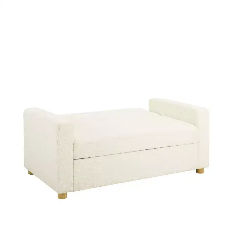 Canapé convertible Serta Aurora Boucle Ivoire : Chaise longue et grand lit, ressorts ensachés, pieds en bois d'hévéa