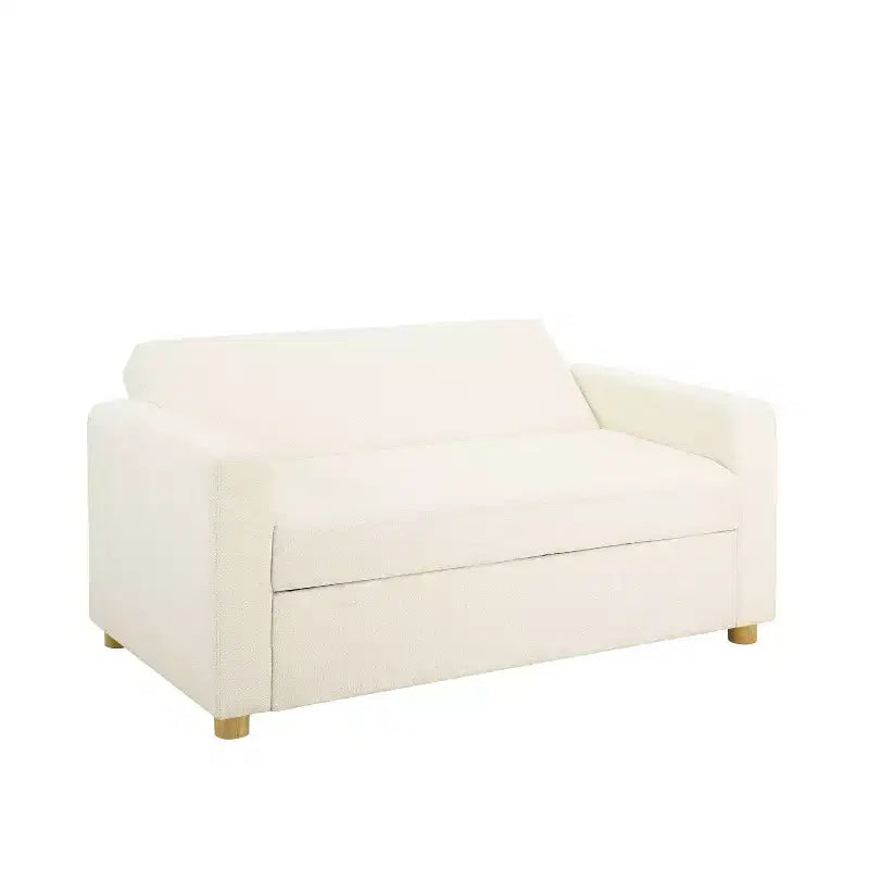 Canapé convertible Serta Aurora Boucle Ivoire : Chaise longue et grand lit, ressorts ensachés, pieds en bois d'hévéa