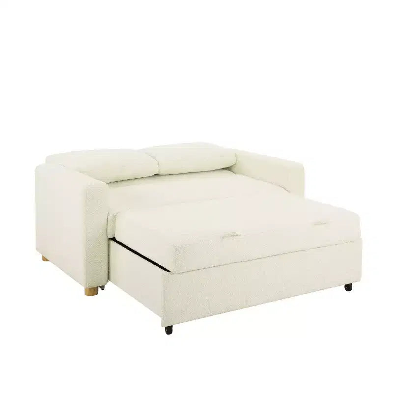 Canapé convertible Serta Aurora Boucle Ivoire : Chaise longue et grand lit, ressorts ensachés, pieds en bois d'hévéa