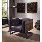 31" Sagat Accent Chair Antique Black Top Grain Leather/Rustic Oak - Acme Furniture: No Assembly, Metal Frame, Spot Clean