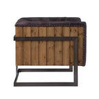 Fauteuil d'appoint Sagat 31" en cuir pleine fleur noir antique/chêne rustique - Acme Furniture : Pas d'assemblage, cadre en métal, nettoyer les taches