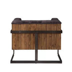 Fauteuil d'appoint Sagat 31" en cuir pleine fleur noir antique/chêne rustique - Acme Furniture : Pas d'assemblage, cadre en métal, nettoyer les taches