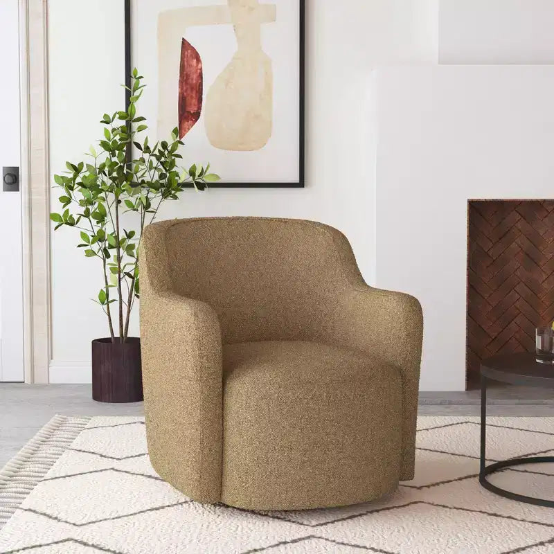 Fauteuil d'appoint pivotant HomePop en tissu rembourré beige clair