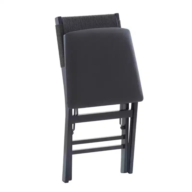 Linon Lot de 2 chaises pliantes modernes du milieu du siècle avec dossier en corde Thames et siège rembourré, noires : Bois d'hévéa, revêtement en polyester, aucun assemblage requis.