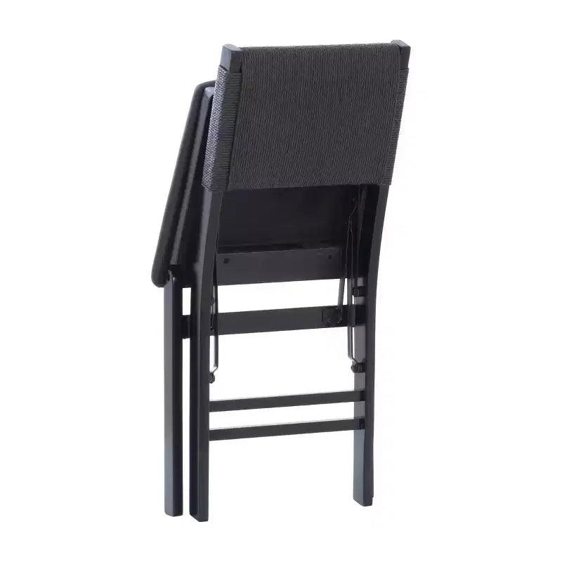 Linon Lot de 2 chaises pliantes modernes du milieu du siècle avec dossier en corde Thames et siège rembourré, noires : Bois d'hévéa, revêtement en polyester, aucun assemblage requis.