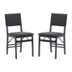Linon Lot de 2 chaises pliantes modernes du milieu du siècle avec dossier en corde Thames et siège rembourré, noires : Bois d'hévéa, revêtement en polyester, aucun assemblage requis.