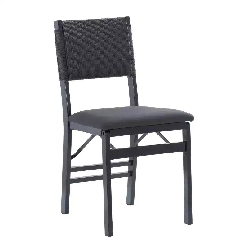Linon Lot de 2 chaises pliantes modernes du milieu du siècle avec dossier en corde Thames et siège rembourré, noires : Bois d'hévéa, revêtement en polyester, aucun assemblage requis.