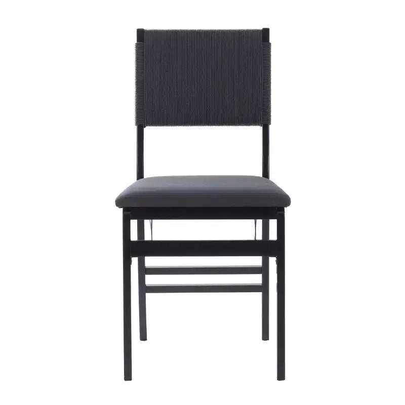 Linon Lot de 2 chaises pliantes modernes du milieu du siècle avec dossier en corde Thames et siège rembourré, noires : Bois d'hévéa, revêtement en polyester, aucun assemblage requis.