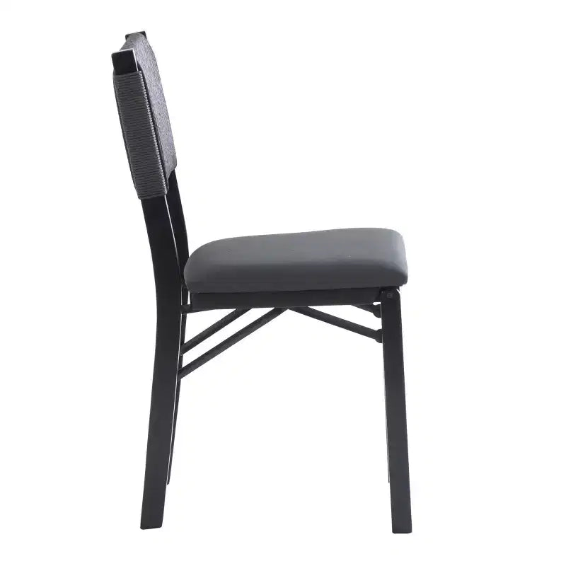 Linon Lot de 2 chaises pliantes modernes du milieu du siècle avec dossier en corde Thames et siège rembourré, noires : Bois d'hévéa, revêtement en polyester, aucun assemblage requis.