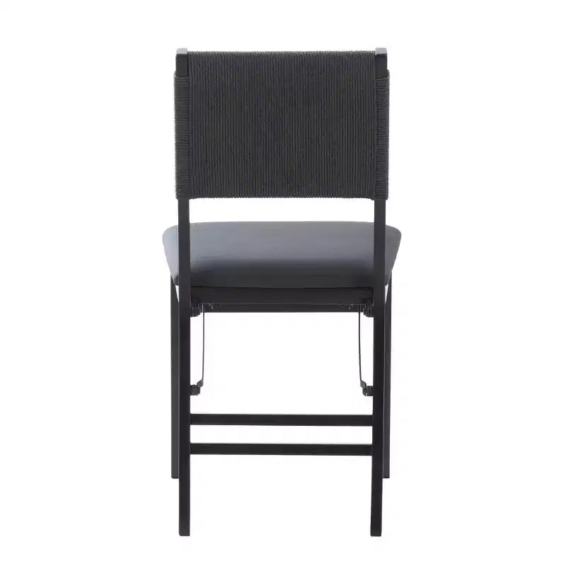 Linon Lot de 2 chaises pliantes modernes du milieu du siècle avec dossier en corde Thames et siège rembourré, noires : Bois d'hévéa, revêtement en polyester, aucun assemblage requis.