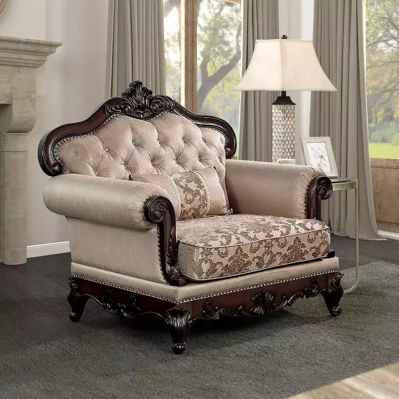 Fauteuil alsacien HOMES: Inside + Out, capitonné, cerisier foncé/marron clair