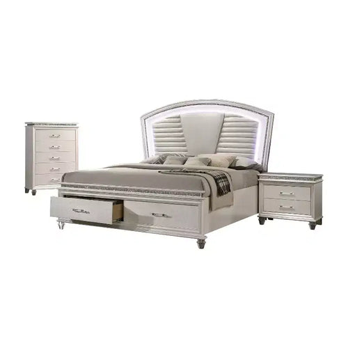 3pc California King Granite Bedroom Set with Nightstand and Chest Pearl White - HOMES: Inside + Out