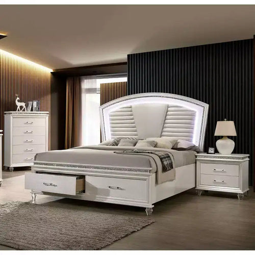 Ensemble de chambre en granit 3 pièces California King avec table de chevet et commode Blanc perle - HOMES: Inside + Out