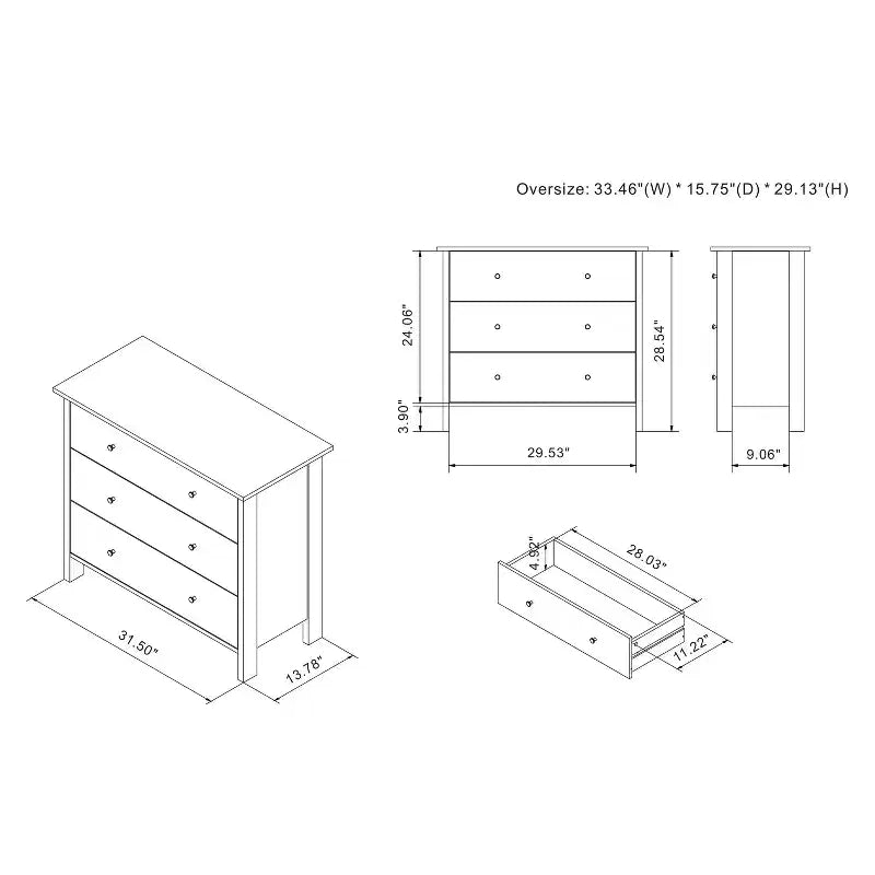 Commode Fichte Transitional 3 tiroirs imitation marbre blanc - miBasics : Rangement élégant, construction en MDF et panneaux de particules
