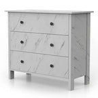 Commode Fichte Transitional 3 tiroirs imitation marbre blanc - miBasics : Rangement élégant, construction en MDF et panneaux de particules