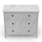 Commode Fichte Transitional 3 tiroirs imitation marbre blanc - miBasics : Rangement élégant, construction en MDF et panneaux de particules