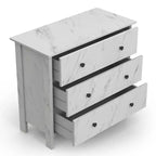 Commode Fichte Transitional 3 tiroirs imitation marbre blanc - miBasics : Rangement élégant, construction en MDF et panneaux de particules