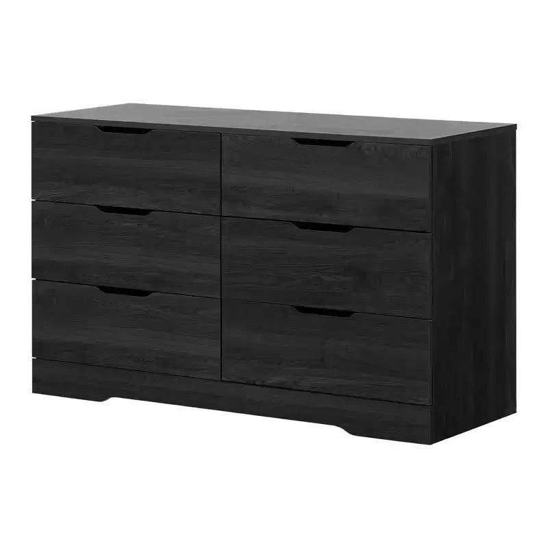 Commode double 6 tiroirs South Shore Fynn chêne gris : Panneau de particules stratifié, Garantie de 5 ans, Quincaillerie anti-basculement