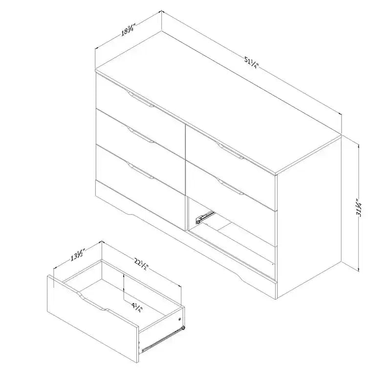 Commode double 6 tiroirs South Shore Fynn chêne gris : Panneau de particules stratifié, Garantie de 5 ans, Quincaillerie anti-basculement
