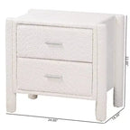 Table de chevet Baxton Studio Laria en tissu Teddy Bear, 2 tiroirs, blanc