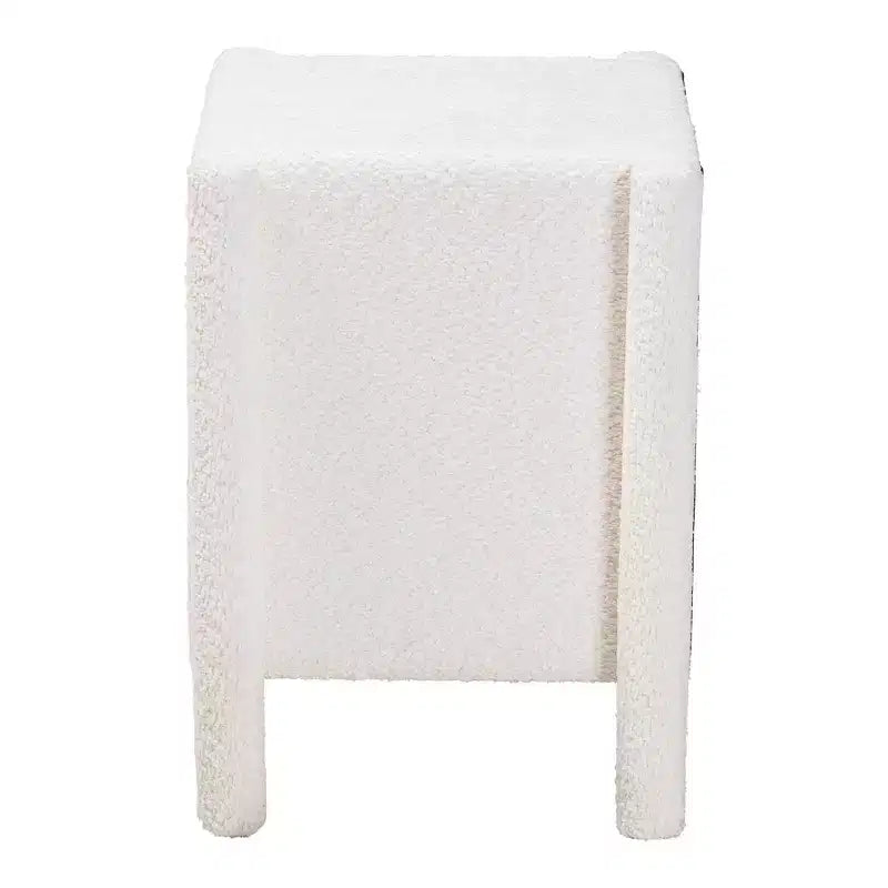 Table de chevet Baxton Studio Laria en tissu Teddy Bear, 2 tiroirs, blanc