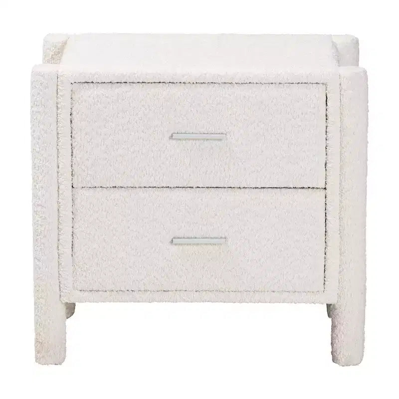 Table de chevet Baxton Studio Laria en tissu Teddy Bear, 2 tiroirs, blanc