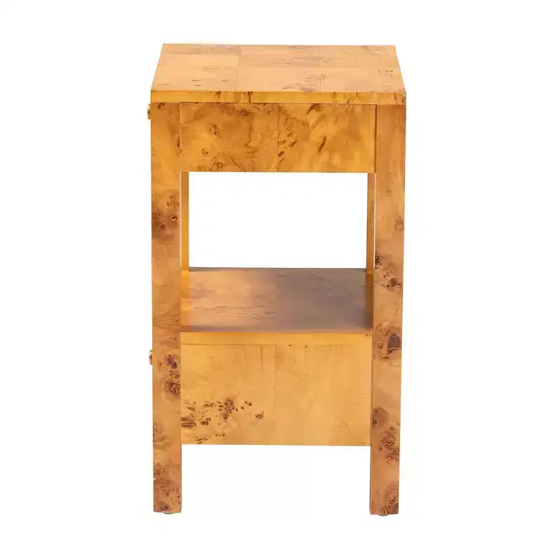 bali & pari Table de chevet à 2 tiroirs Azmi Wood placage de loupe de Mappa clair