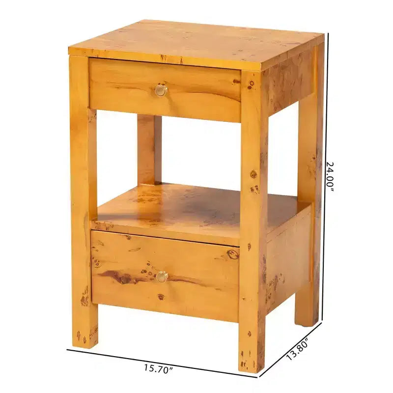 bali & pari Table de chevet à 2 tiroirs Azmi Wood placage de loupe de Mappa clair