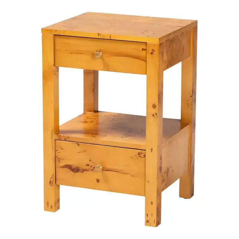 bali & pari Table de chevet à 2 tiroirs Azmi Wood placage de loupe de Mappa clair