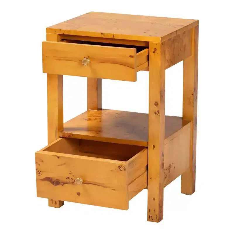 bali & pari Table de chevet à 2 tiroirs Azmi Wood placage de loupe de Mappa clair