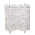 The Urban Port Aesthetically Carved 4 Panel Wooden Partition Screen/Room Divider Distressed White