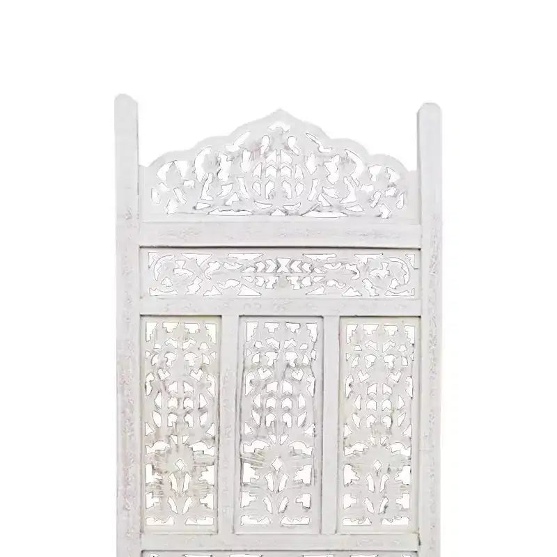 Le Paravent/Séparateur de Pièce en Bois 4 Panneaux Sculpté Esthétiquement, Style Port Urbain, Blanc Vieilli