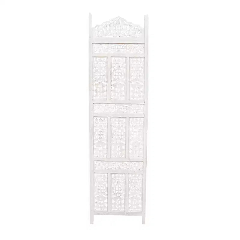Le Paravent/Séparateur de Pièce en Bois 4 Panneaux Sculpté Esthétiquement, Style Port Urbain, Blanc Vieilli