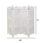 Le Paravent/Séparateur de Pièce en Bois 4 Panneaux Sculpté Esthétiquement, Style Port Urbain, Blanc Vieilli