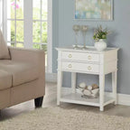 Table de chevet Clara Comfort Pointe, blanche : plateau encastré, 2 tiroirs, étagère ouverte, MDF peint, cadre en bois