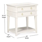Table de chevet Clara Comfort Pointe, blanche : plateau encastré, 2 tiroirs, étagère ouverte, MDF peint, cadre en bois