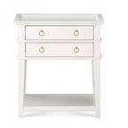 Table de chevet Clara Comfort Pointe, blanche : plateau encastré, 2 tiroirs, étagère ouverte, MDF peint, cadre en bois